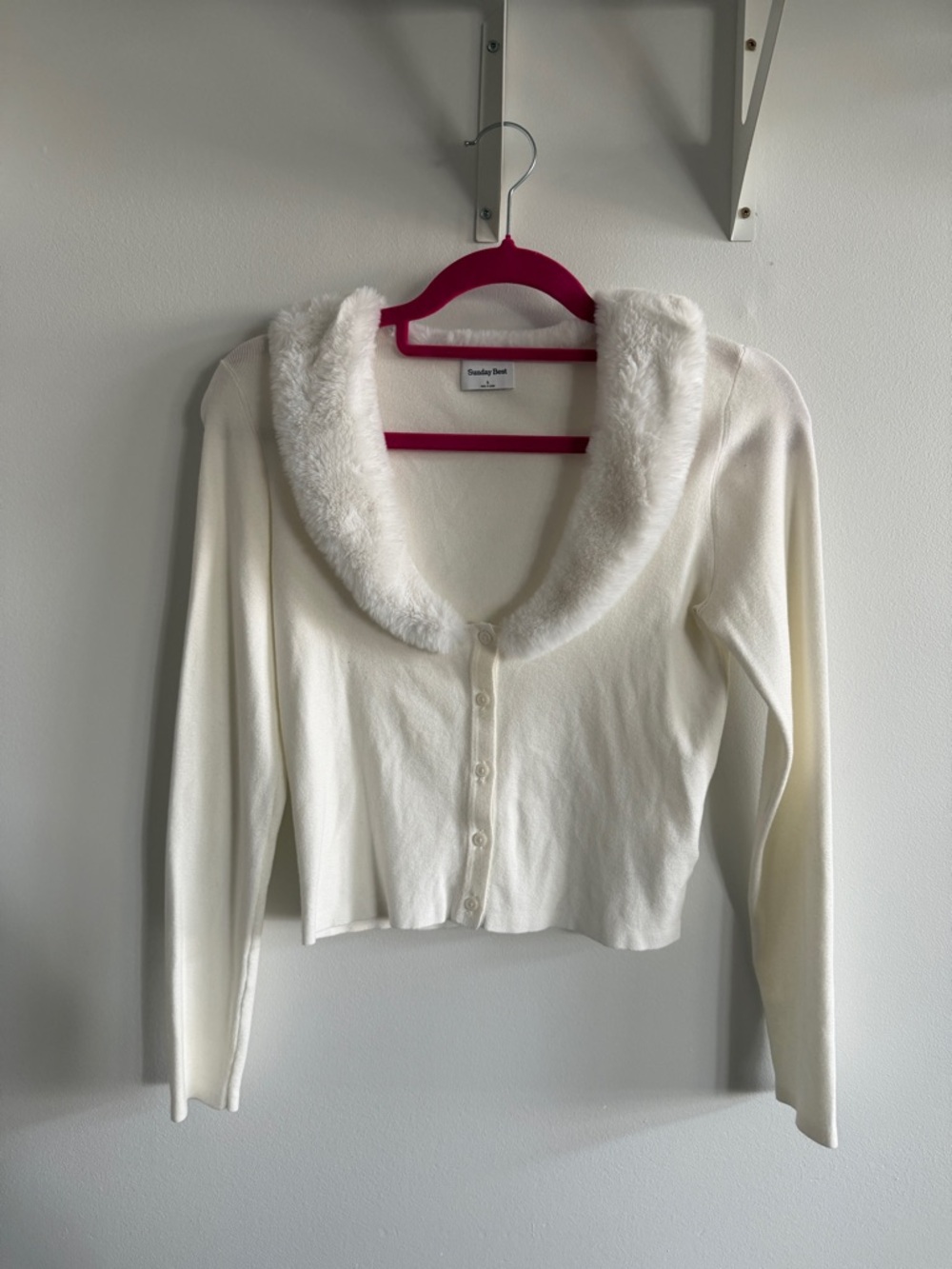 Sunday Best Cream Faux Fur Collar Cropped Cardigan